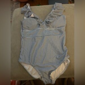 Urban Outfitters Blue and White Striped One Piece Swimsuit